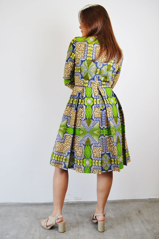 DRESS WITH PLEATS GREEN KAKKU