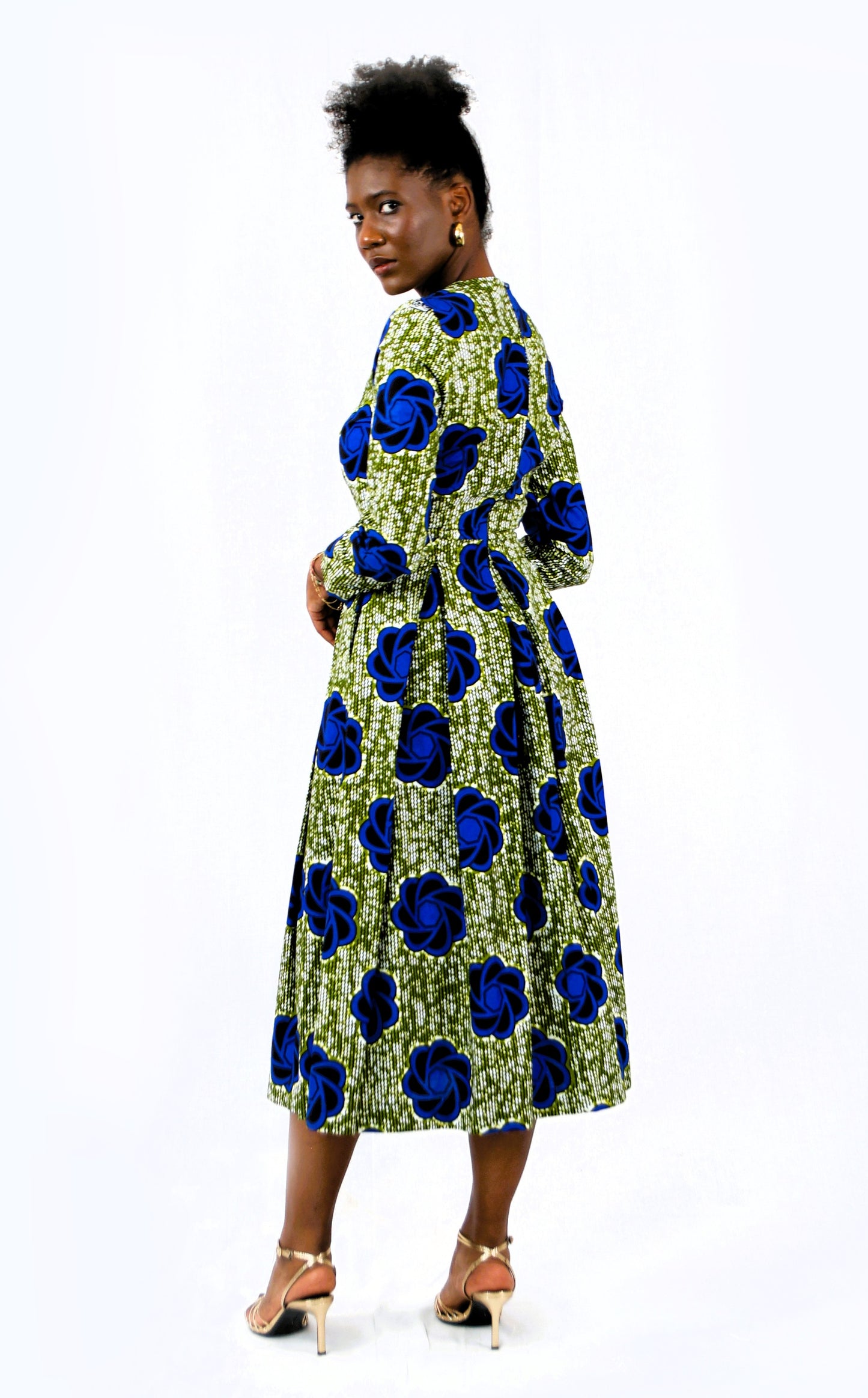 MIDI DRESS WITH PLEATS IVORY COAST BLUE