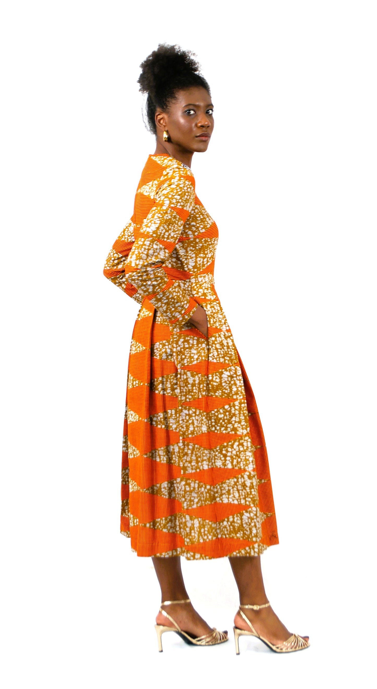 MIDI DRESS WITH PLEATS MAPUTO MARIGOLD