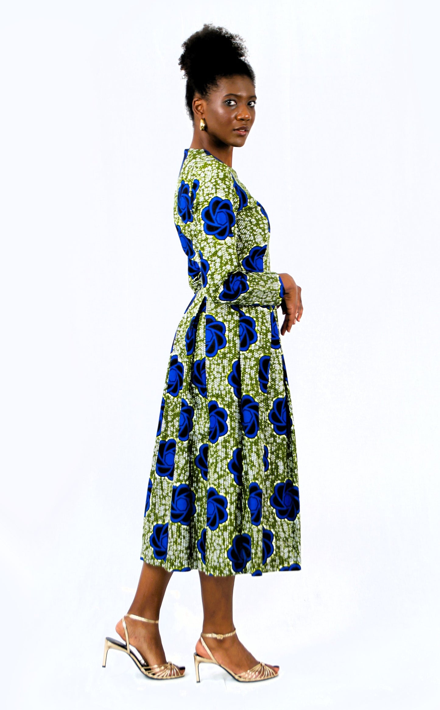 MIDI DRESS WITH PLEATS IVORY COAST BLUE