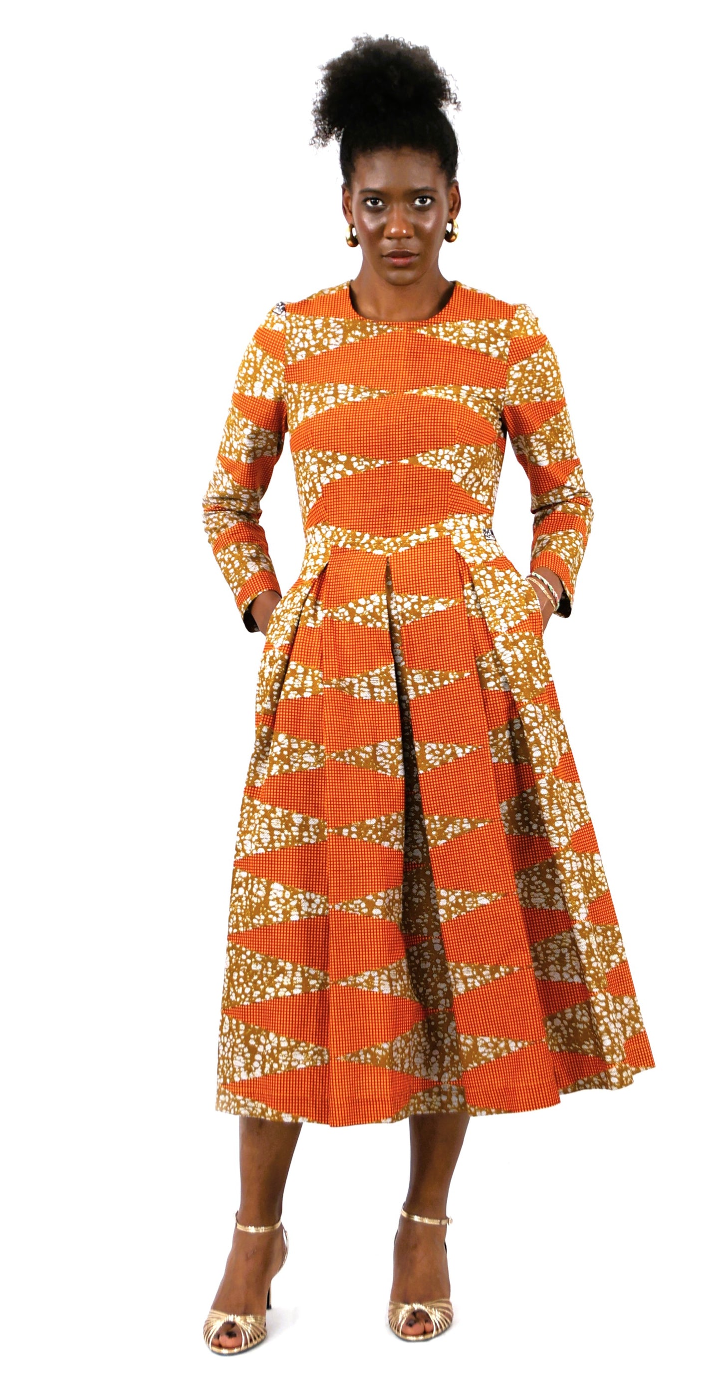 MIDI DRESS WITH PLEATS MAPUTO MARIGOLD