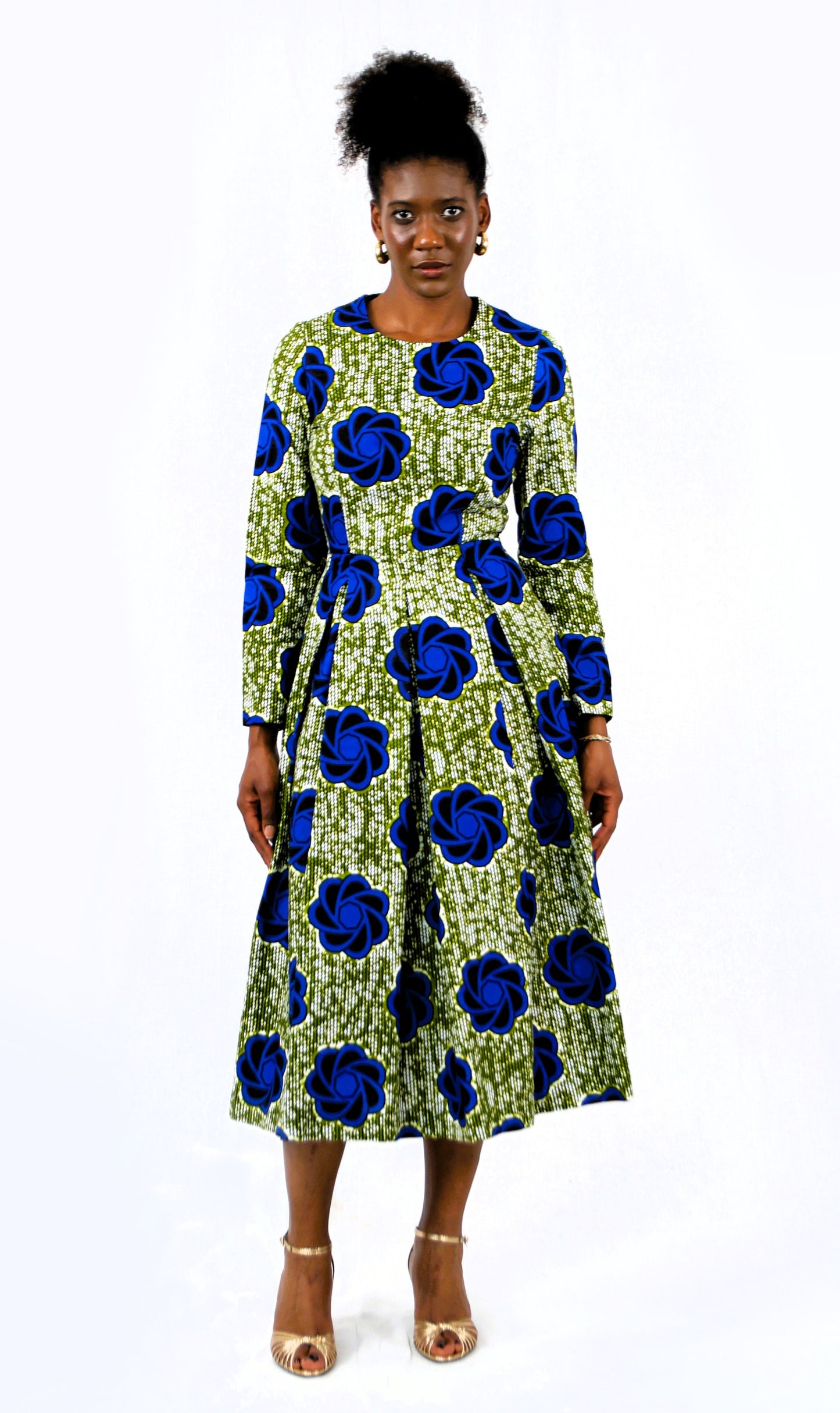 MIDI DRESS WITH PLEATS IVORY COAST BLUE