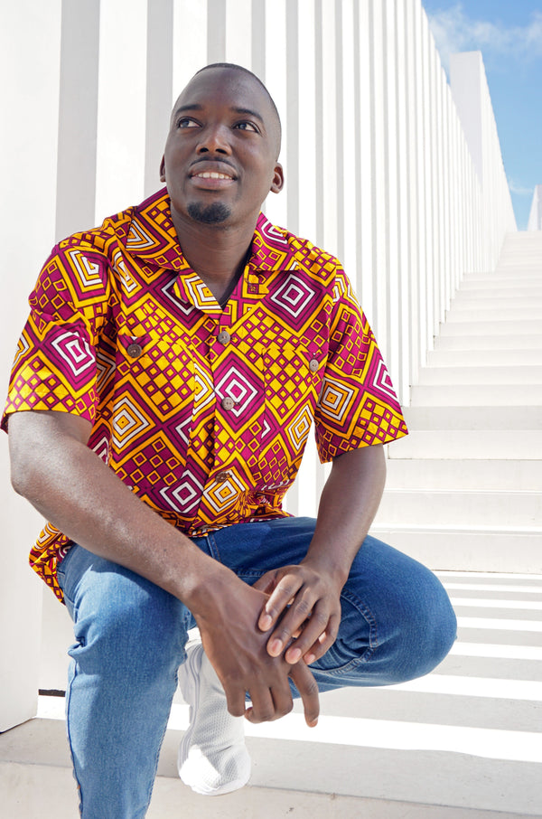 MEN’S SHORT SLEEVE SHIRT BURGUNDY MAASAI