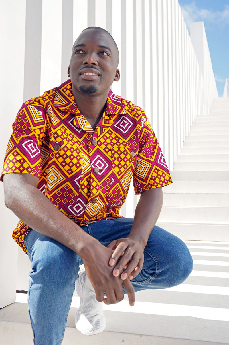 MEN’S SHORT SLEEVE SHIRT BURGUNDY MAASAI