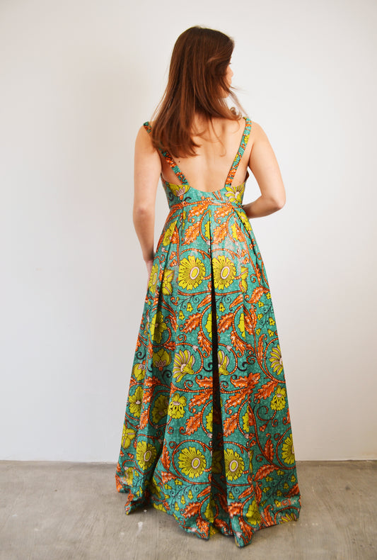 EXCLUSIVE, LONG DRESS WITH PLEATS GOLD ZULU