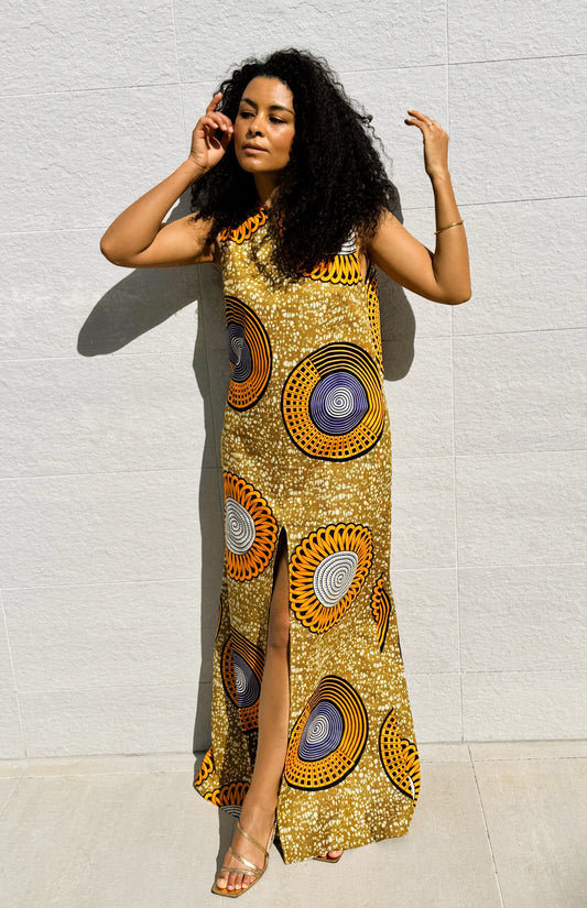 LONG STRAIGHT DRESS BOTSWANA FLOWER