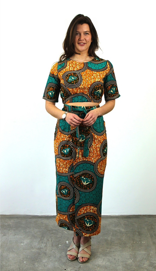 CROPPED BLOUSE & SKIRT SET BLUE LUNDA