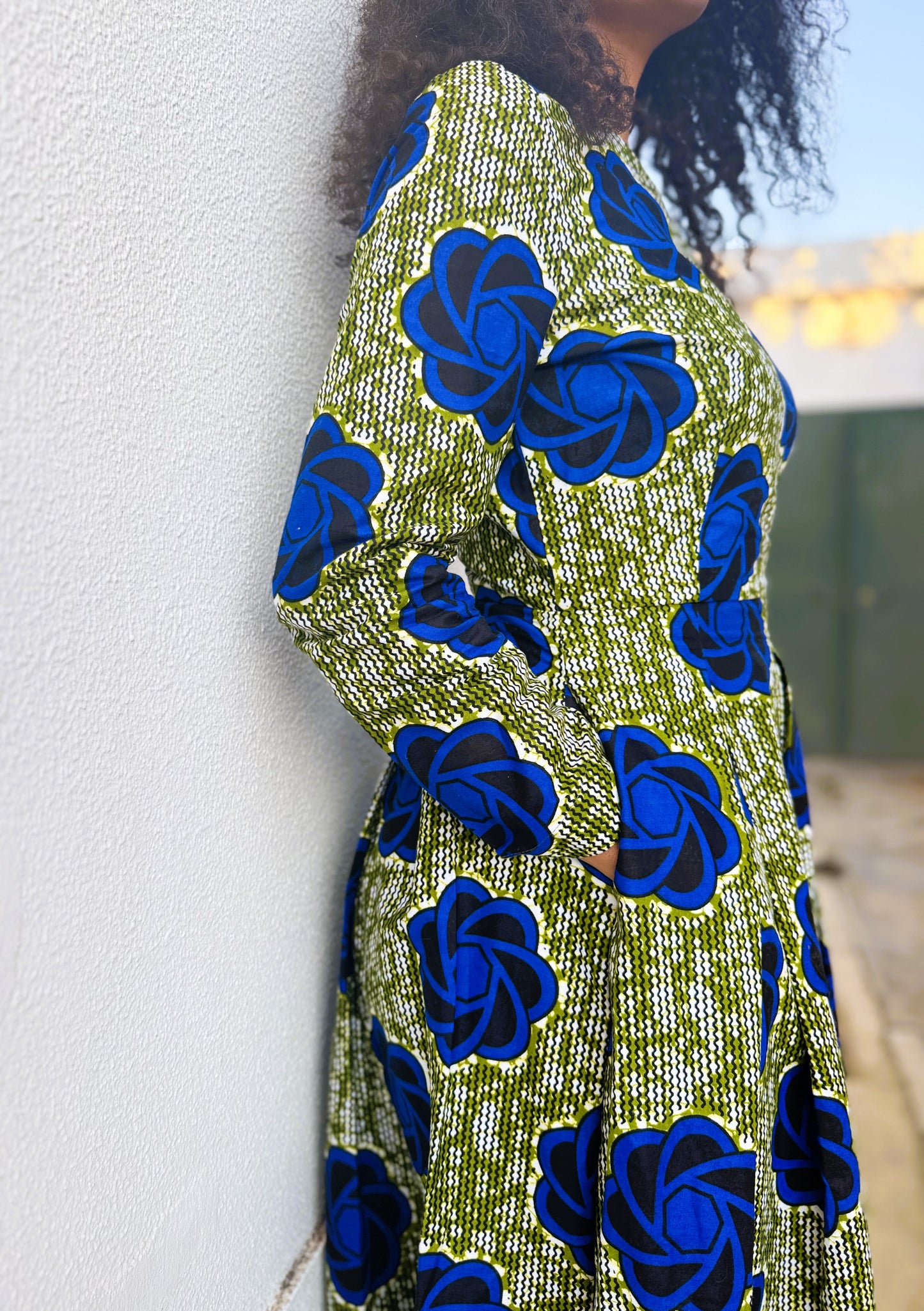 MIDI DRESS WITH PLEATS IVORY COAST BLUE