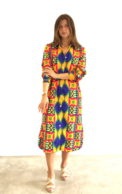 SHIRT DRESS YELLOW KENTE