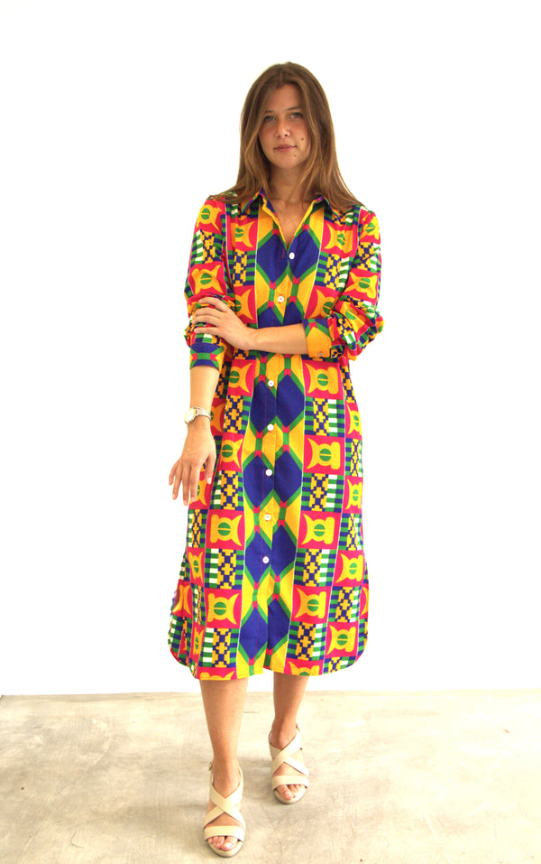 SHIRT DRESS YELLOW KENTE