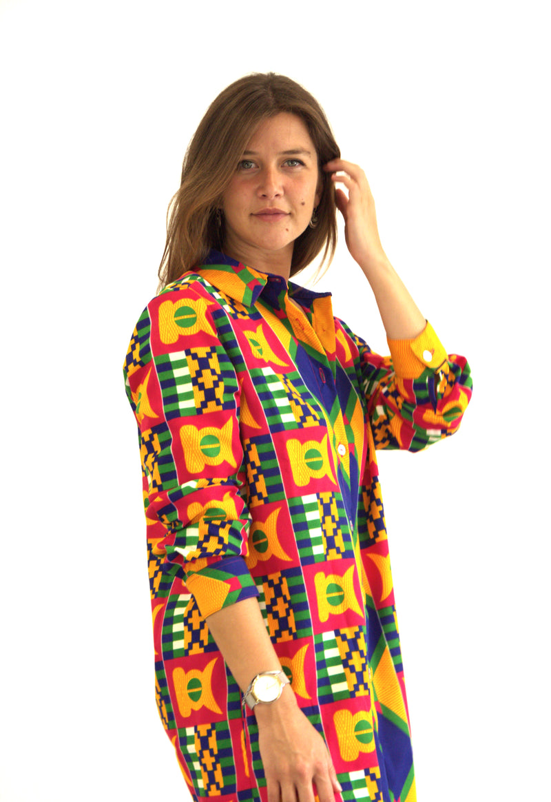 SHIRT DRESS YELLOW KENTE