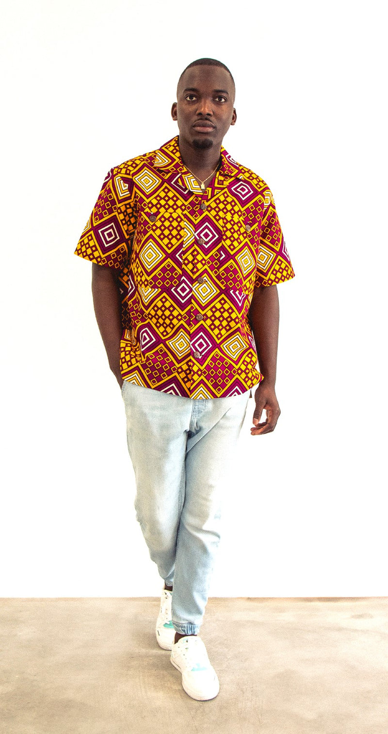 MEN’S SHORT SLEEVE SHIRT BURGUNDY MAASAI