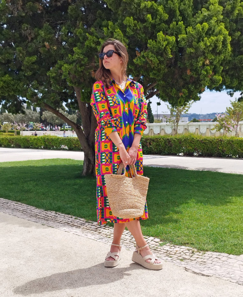 SHIRT DRESS YELLOW KENTE