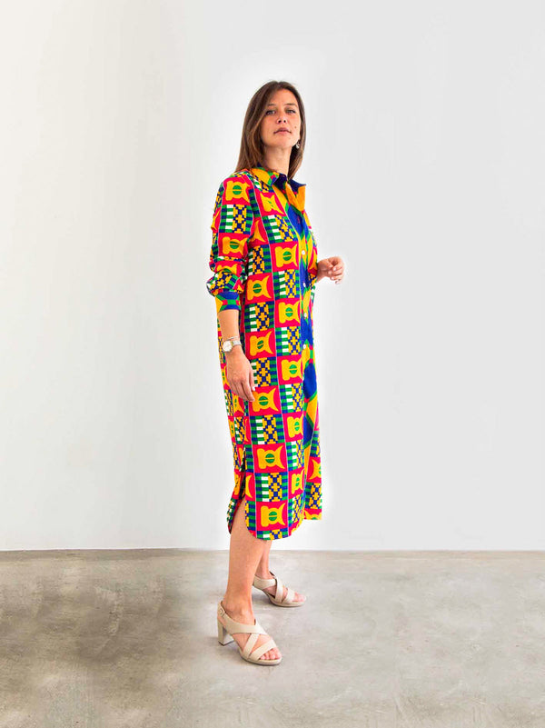 SHIRT DRESS YELLOW KENTE