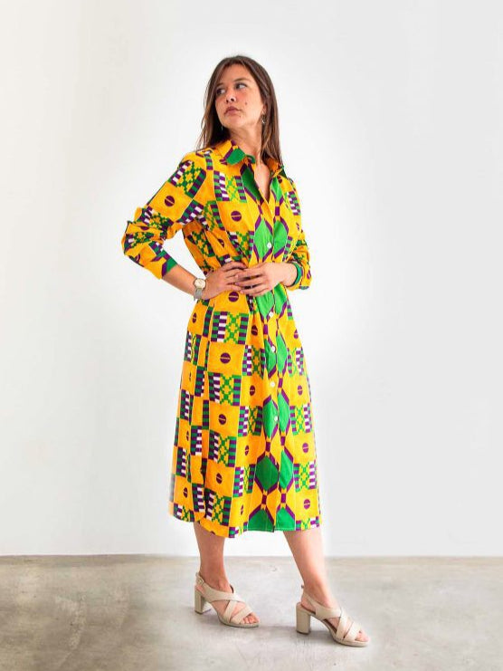 SHIRT DRESS GREEN KENTE