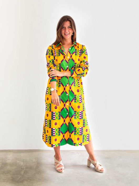 SHIRT DRESS GREEN KENTE
