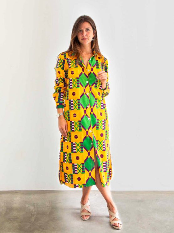 SHIRT DRESS GREEN KENTE