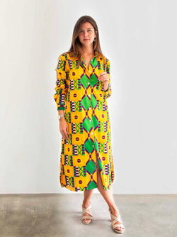 SHIRT DRESS GREEN KENTE
