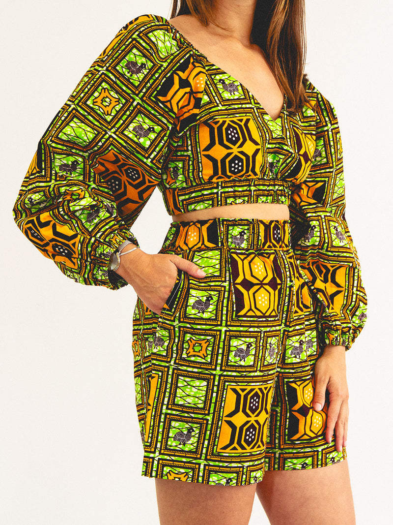 SHORTS & BLOUSE SET GREEN TANZANIA