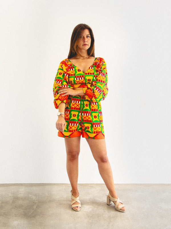 SHORTS & BLOUSE SET ORANGE GHANA