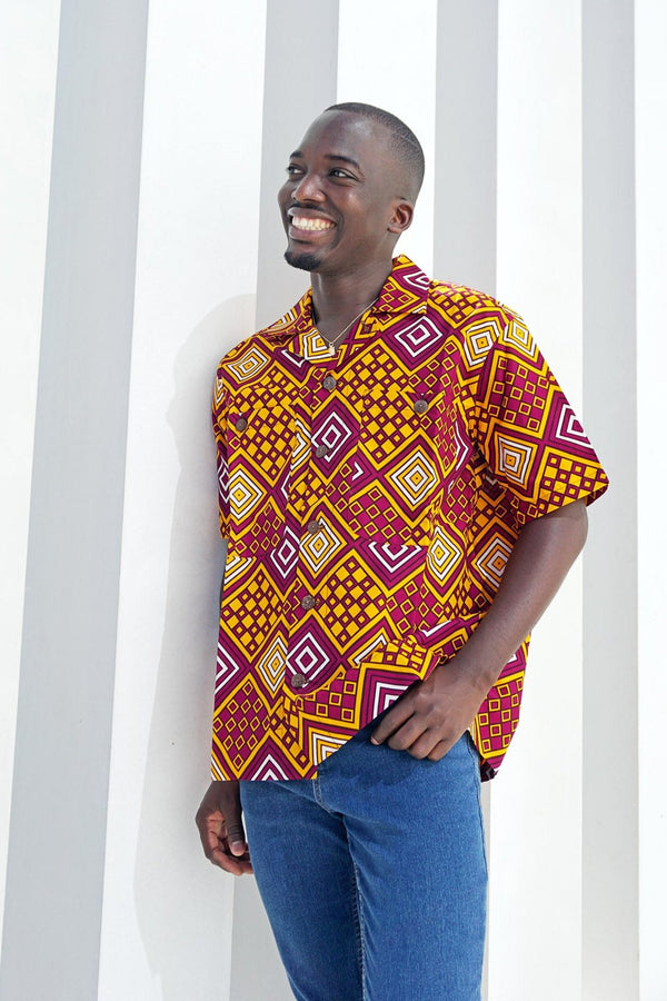 MEN’S SHORT SLEEVE SHIRT BURGUNDY MAASAI