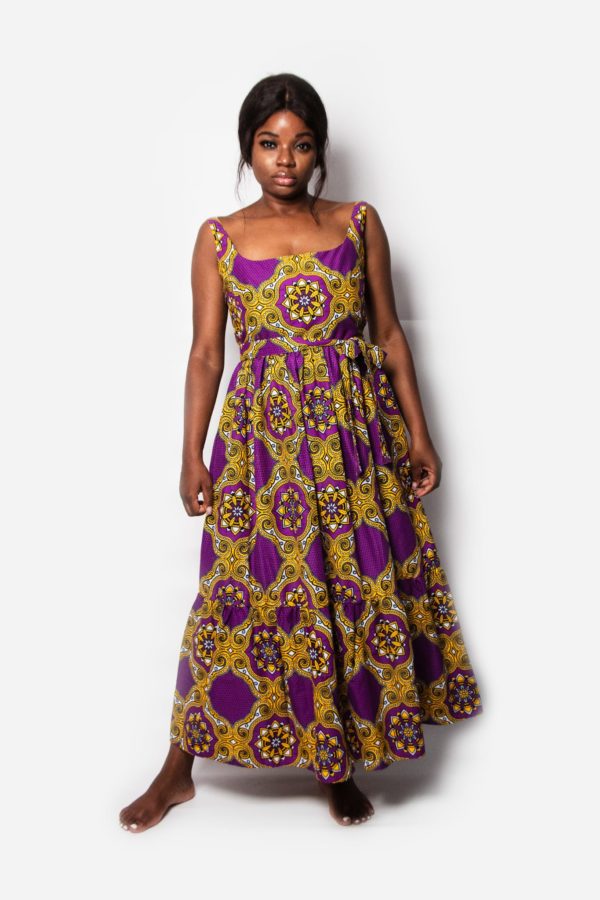 SQUARE NECK DRESS WITH FRILLS MZANSI FLOWER