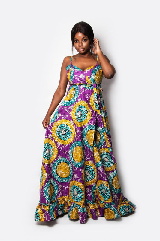 EXCLUSIVE, LONG DOUBLE-BREASTED DRESS UGANDA FLOWER