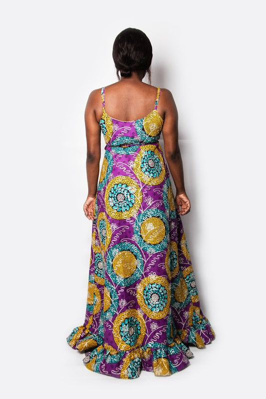 EXCLUSIVE, LONG DOUBLE-BREASTED DRESS UGANDA FLOWER