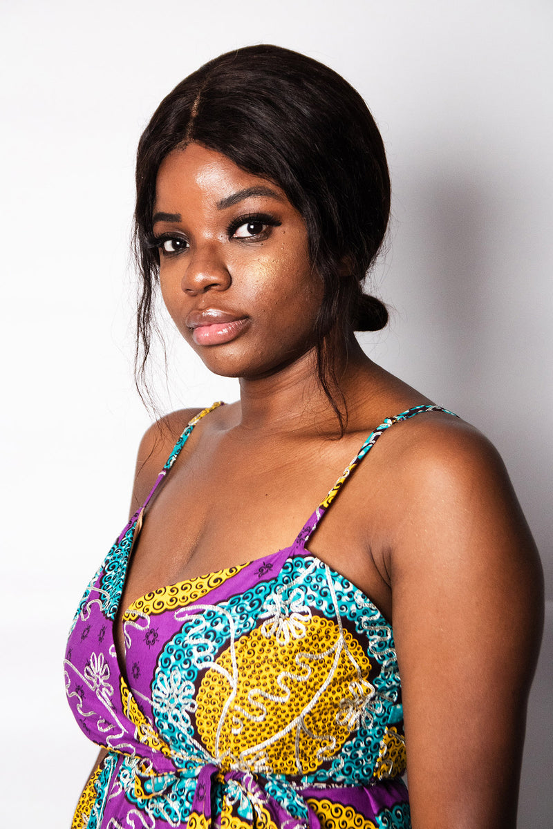EXCLUSIVE, LONG DOUBLE-BREASTED DRESS UGANDA FLOWER