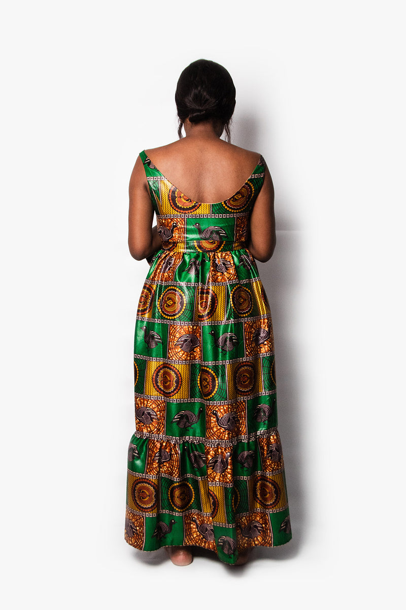 SQUARE NECK DRESS WITH FRILLS GREEN BENGUELA