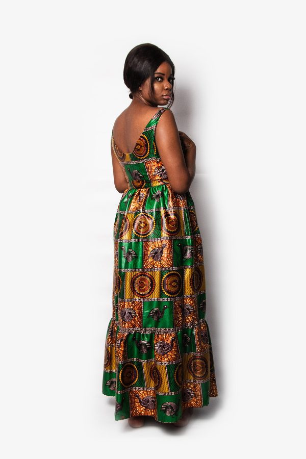 SQUARE NECK DRESS WITH FRILLS GREEN BENGUELA
