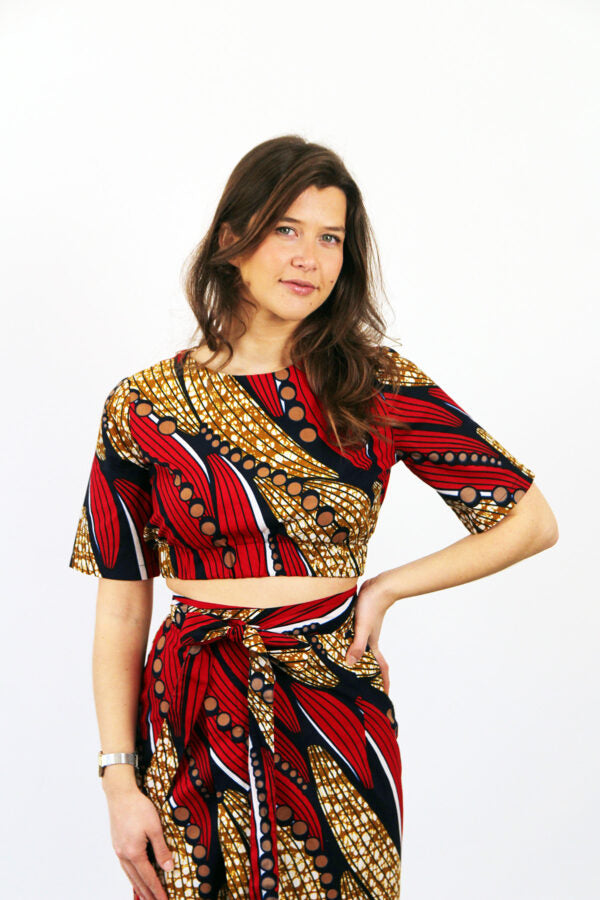 CROPPED BLOUSE & SKIRT SET BLUE GHANA
