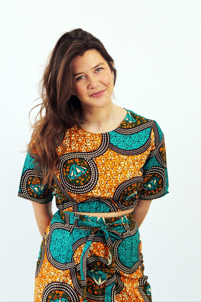 CROPPED BLOUSE & SKIRT SET BLUE LUNDA