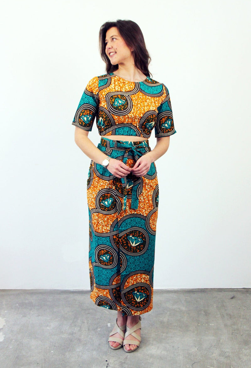 CROPPED BLOUSE & SKIRT SET BLUE LUNDA