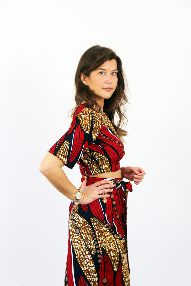 CROPPED BLOUSE & SKIRT SET BLUE GHANA
